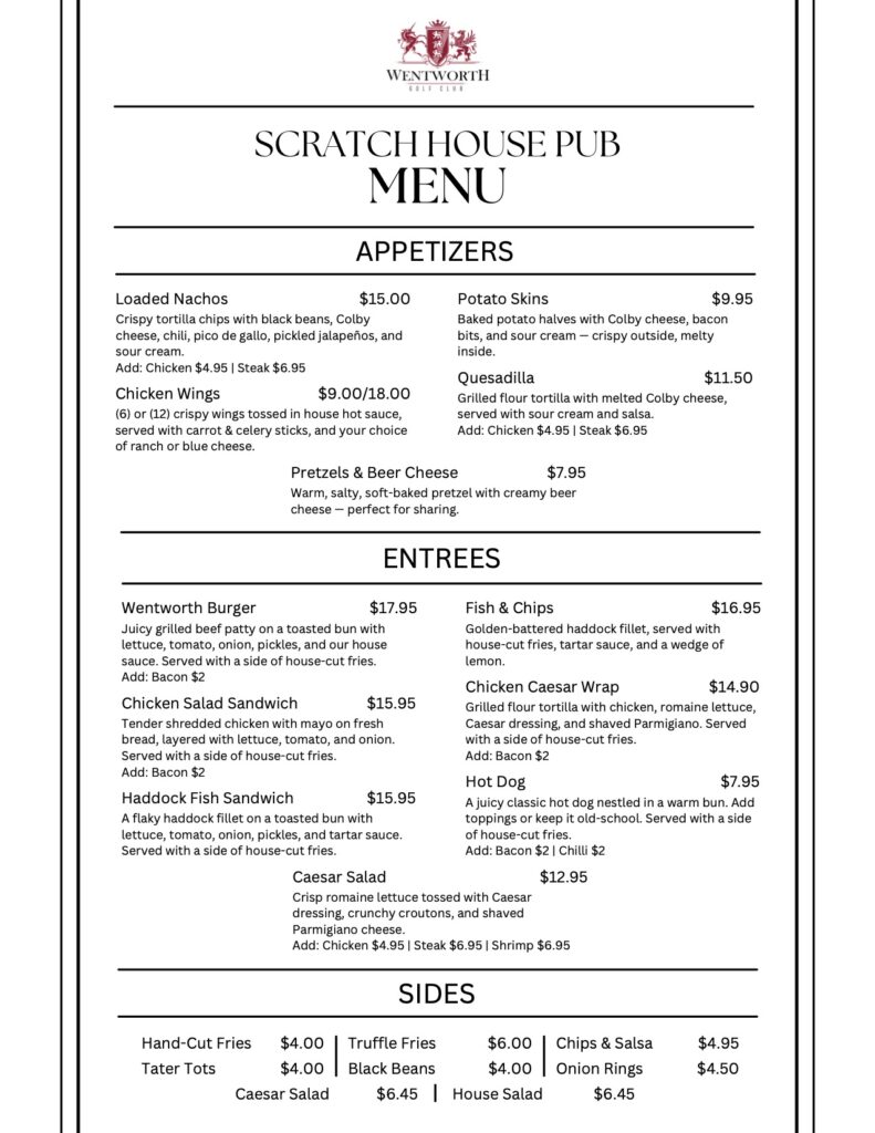 Scratch House Pub Menu